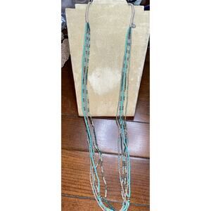 Chan Luu Turquoise Clear Green Seed Bead 40”Multi Strand Necklace Costal Boho